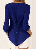 Loose Button Long Sleeve Deep V Neck Chiffon Blouse of Large Size Women's Shirts Solid Back Asymmetric Blouse Woman Summer 2017