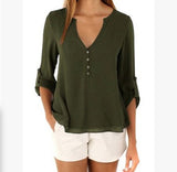 Loose Button Long Sleeve Deep V Neck Chiffon Blouse of Large Size Women's Shirts Solid Back Asymmetric Blouse Woman Summer 2017