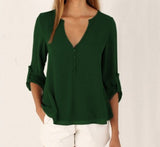 Loose Button Long Sleeve Deep V Neck Chiffon Blouse of Large Size Women's Shirts Solid Back Asymmetric Blouse Woman Summer 2017
