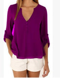 Loose Button Long Sleeve Deep V Neck Chiffon Blouse of Large Size Women's Shirts Solid Back Asymmetric Blouse Woman Summer 2017