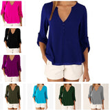 Loose Button Long Sleeve Deep V Neck Chiffon Blouse of Large Size Women's Shirts Solid Back Asymmetric Blouse Woman Summer 2017