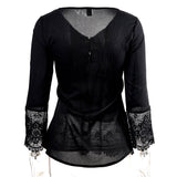 Luvcis Hot Sale 2017 Summer Women Ladies Casual V Neck Long Sleeve Cotton Lace Shirts Loose Blouses Tops Plus Lace Up Shirts